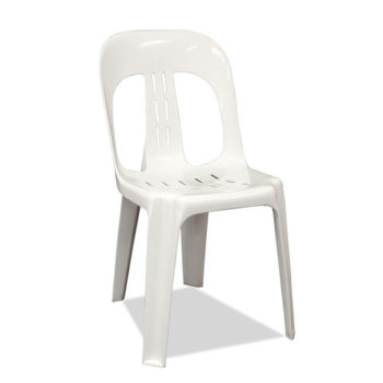 white plastic stackable chair