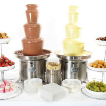 two small commercial chocolate fountains